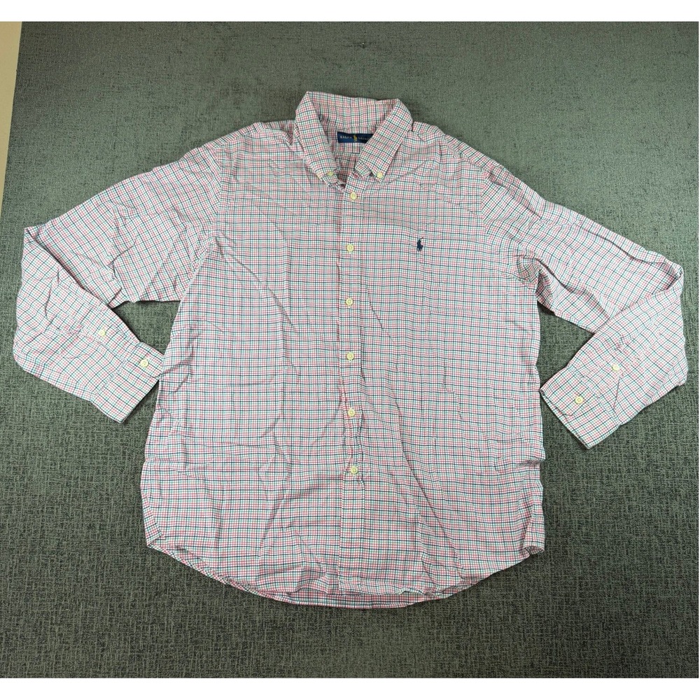 Ralph Lauren Mens XL Pink Blue Green Plaid Tattersall Button Down Shirt